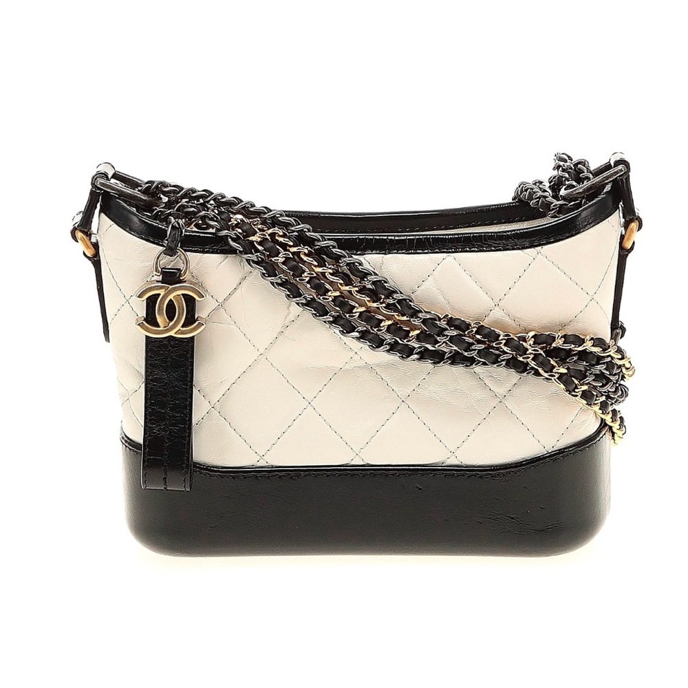 CHANEL 
Aged Calfskin Quilted Small Gabrielle Hobo Black White